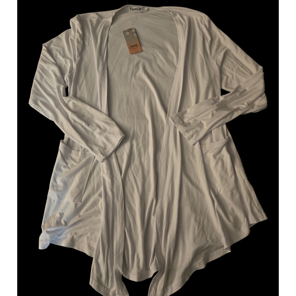 NWT‎ Towncat Womens White Duster Cardigan Asymmetrical Size Large